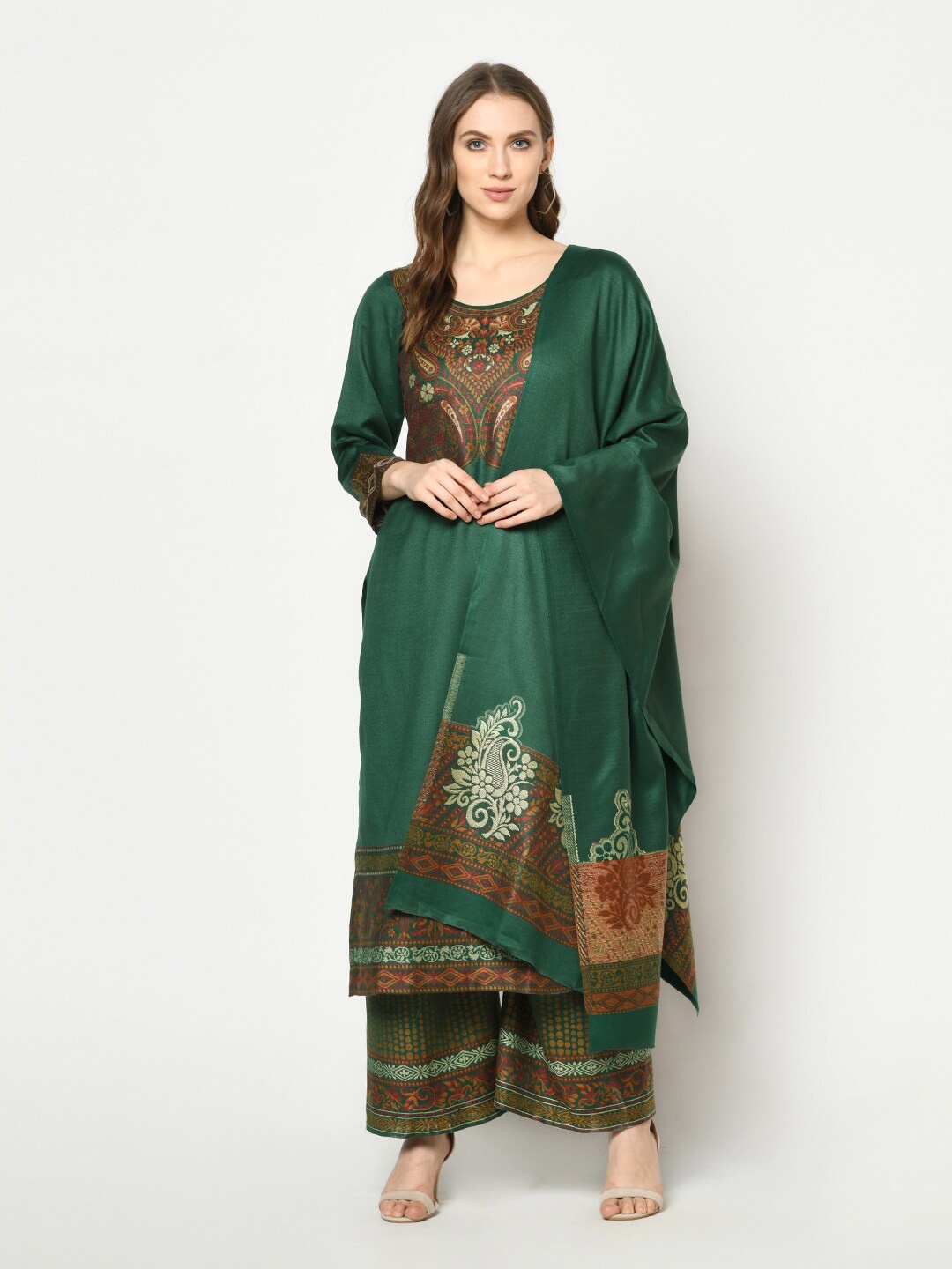 

Safaa Green & Red Viscose Rayon Unstitched Dress Material