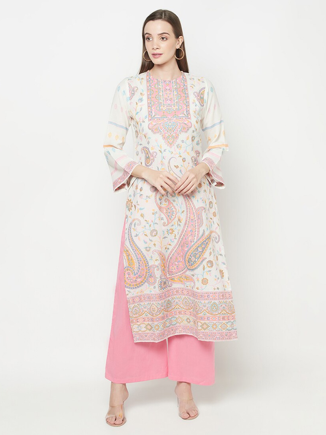 

Safaa White & Pink Printed Unstitched Dress Material