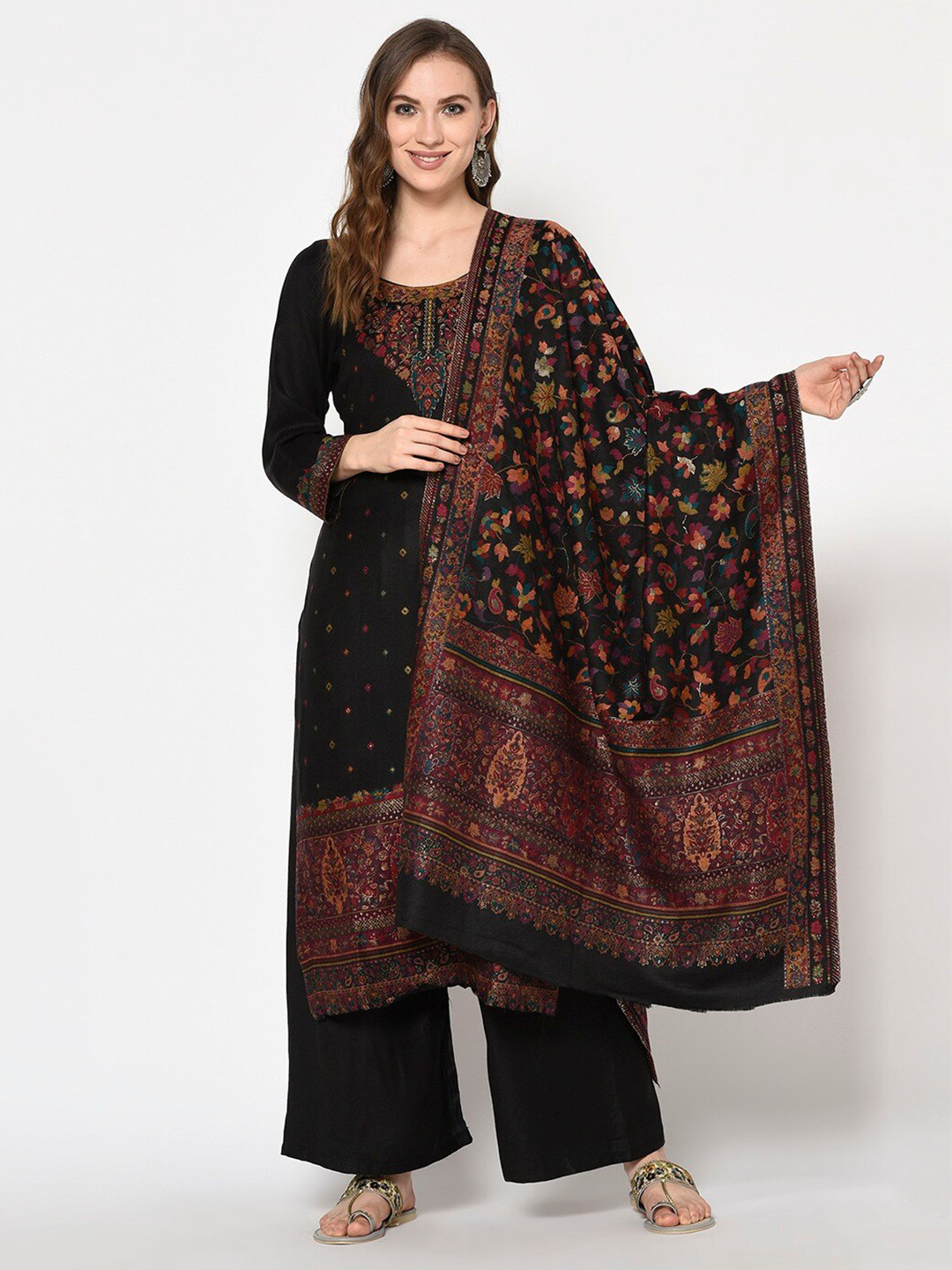 

Safaa Black & Maroon Viscose Rayon Unstitched Dress Material