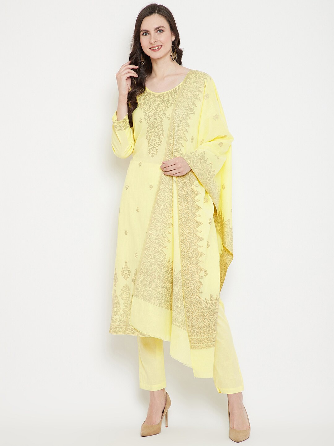 

Safaa Yellow Unstitched Dress Material