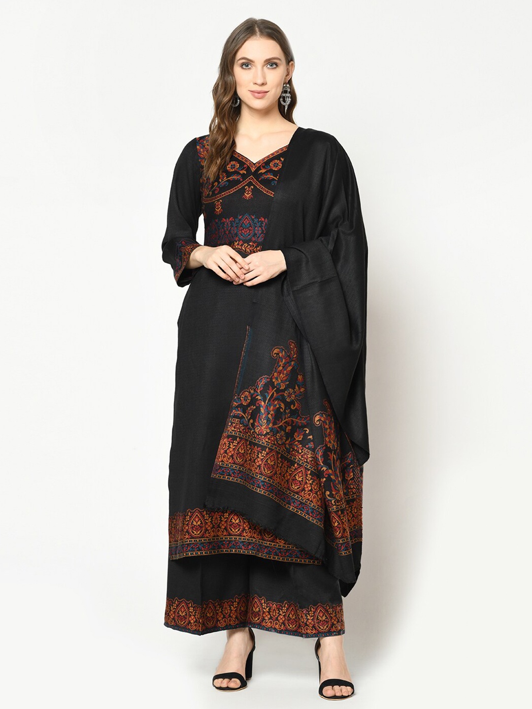 

Safaa Black & Brown Viscose Rayon Unstitched Dress Material