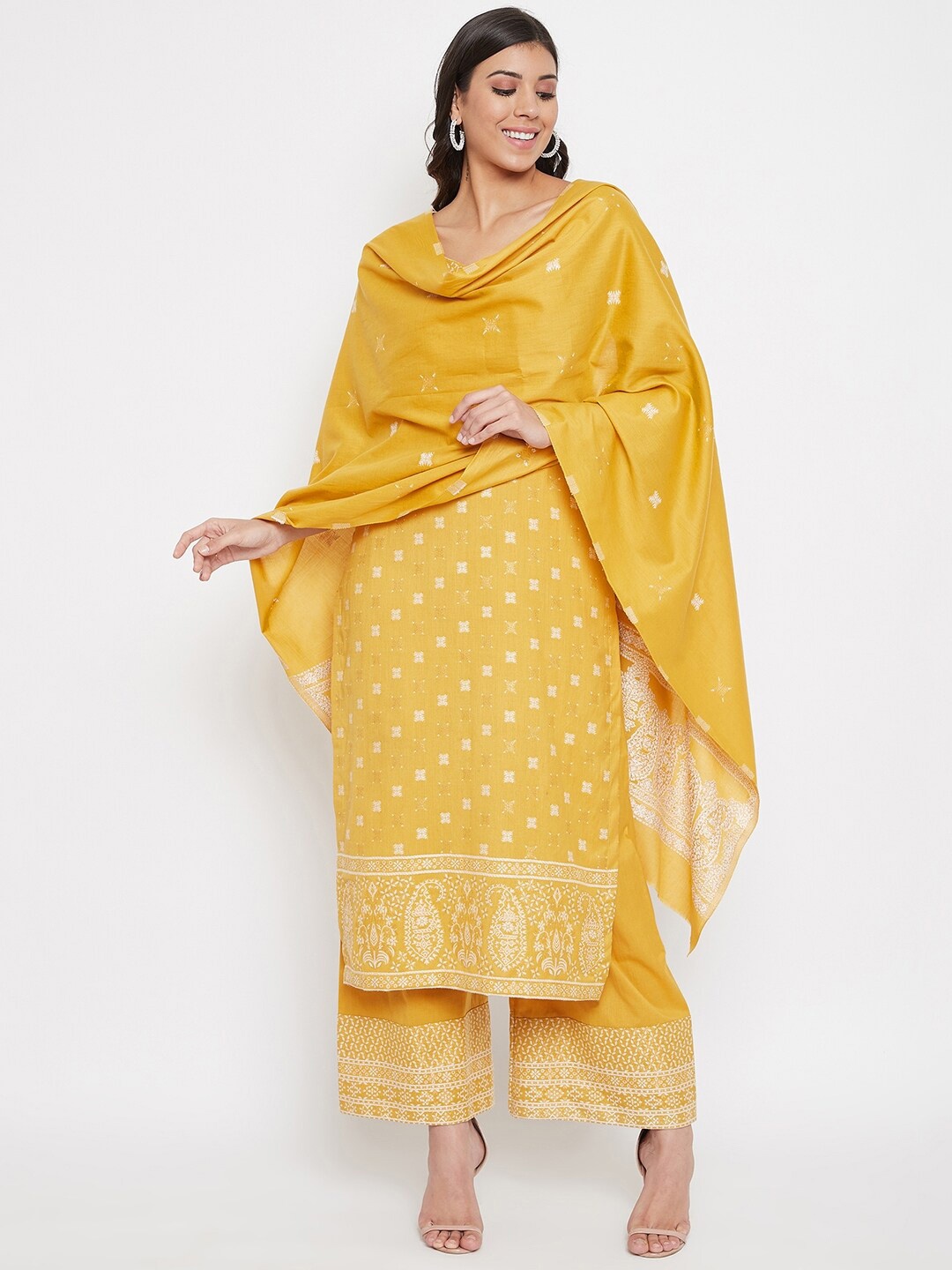 

Safaa Women Yellow & White Embroidered Unstitched Dress Material