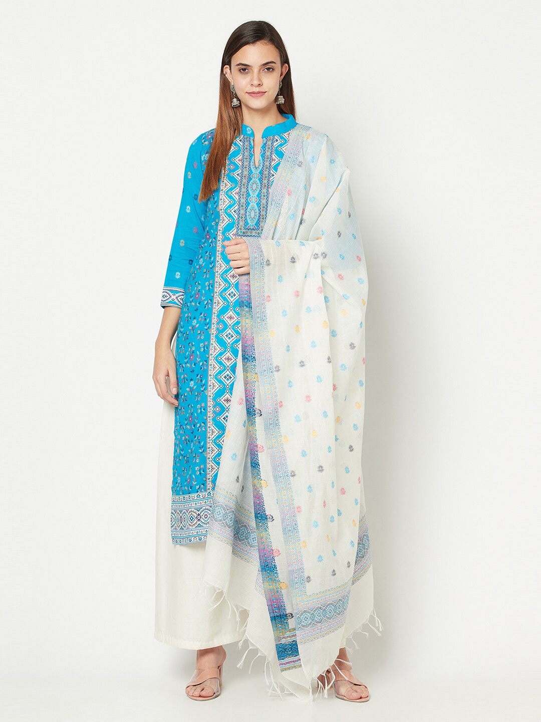 

Safaa Blue & White Unstitched Dress Material