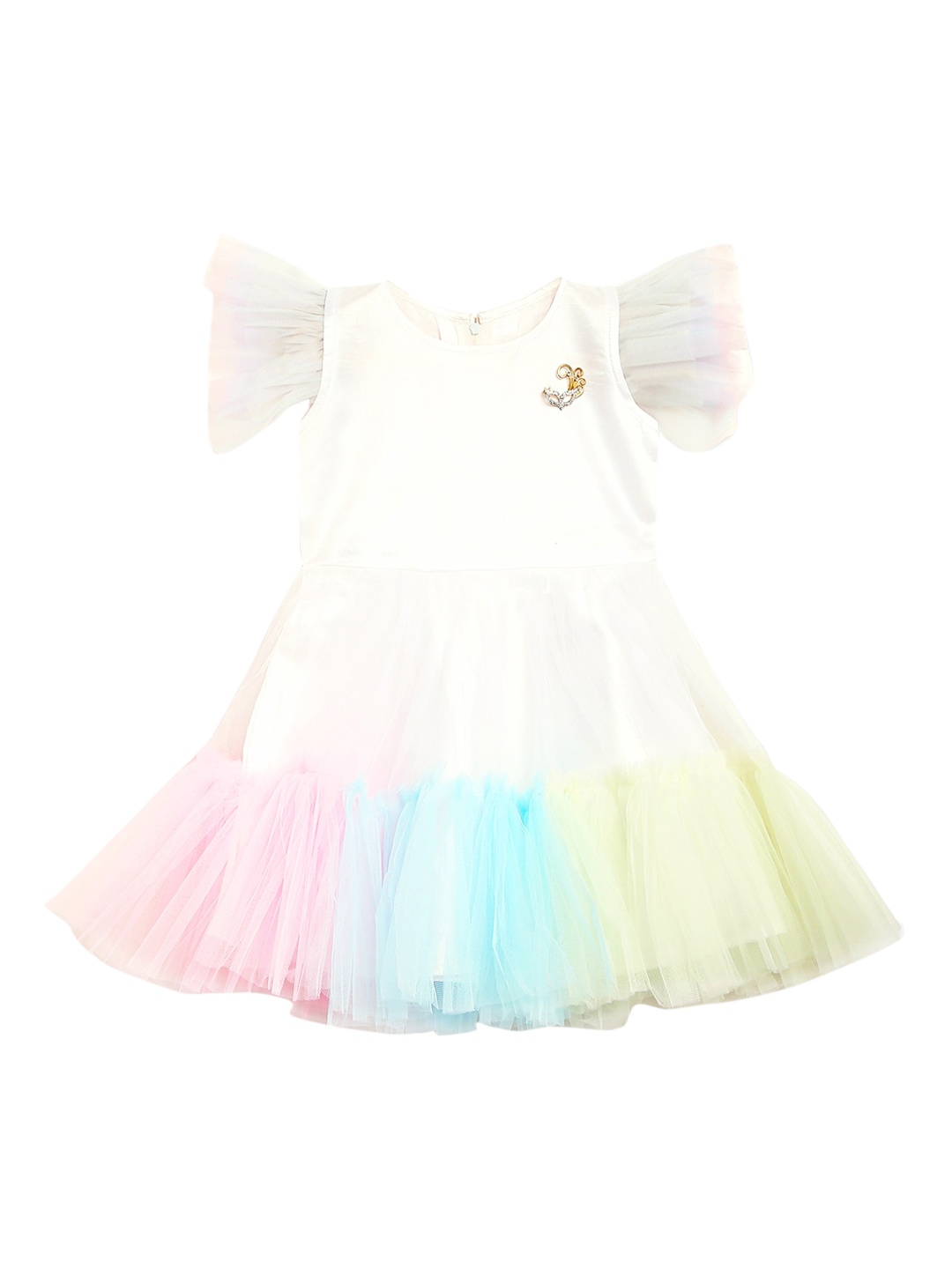 

ADIVA Girls White Net Knee Length Frock