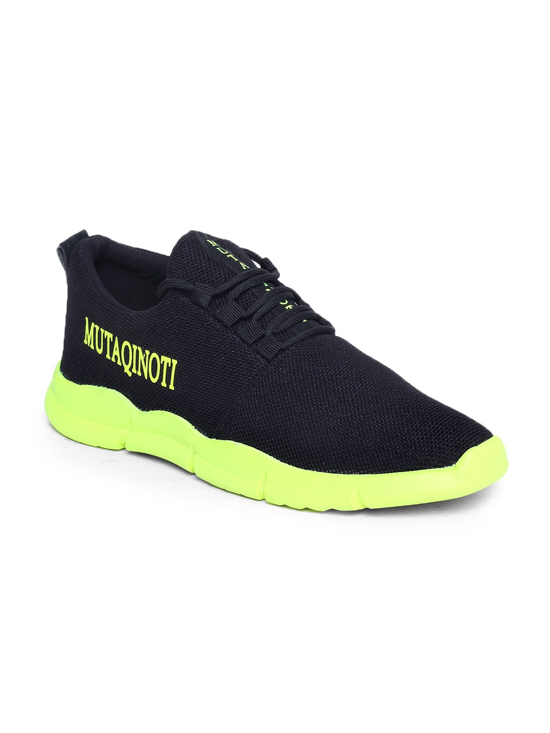 

MUTAQINOTI Men Black & Fluorescent Green Woven Design Sneakers