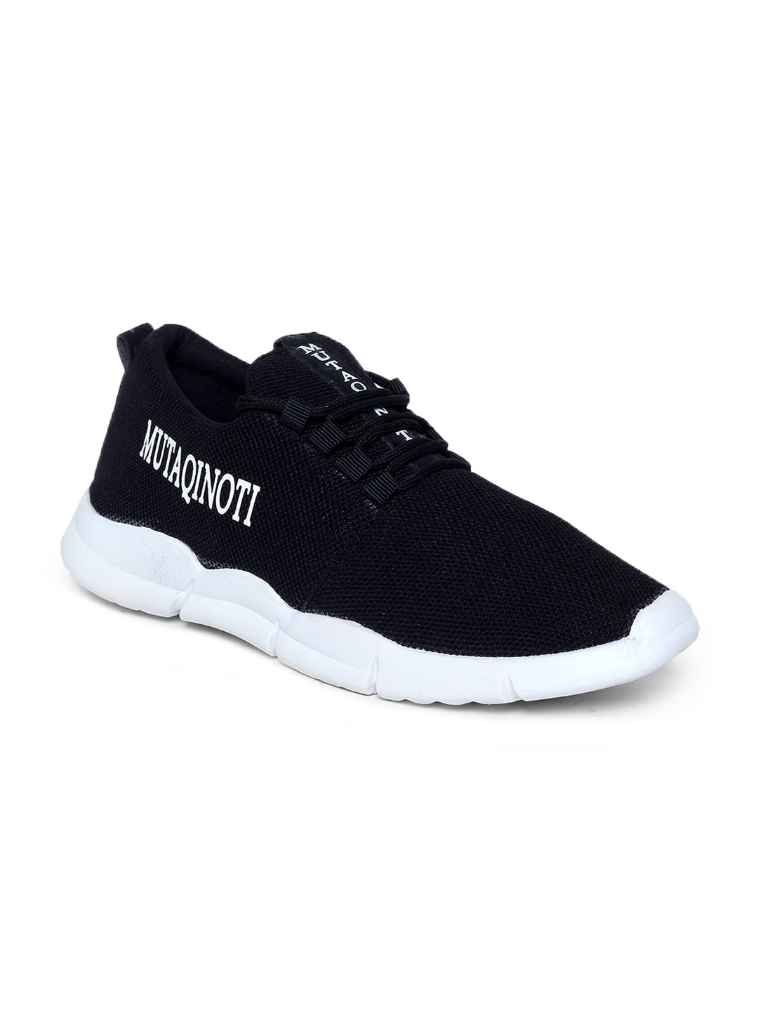 

MUTAQINOTI Men Black & White Woven Design Sneakers