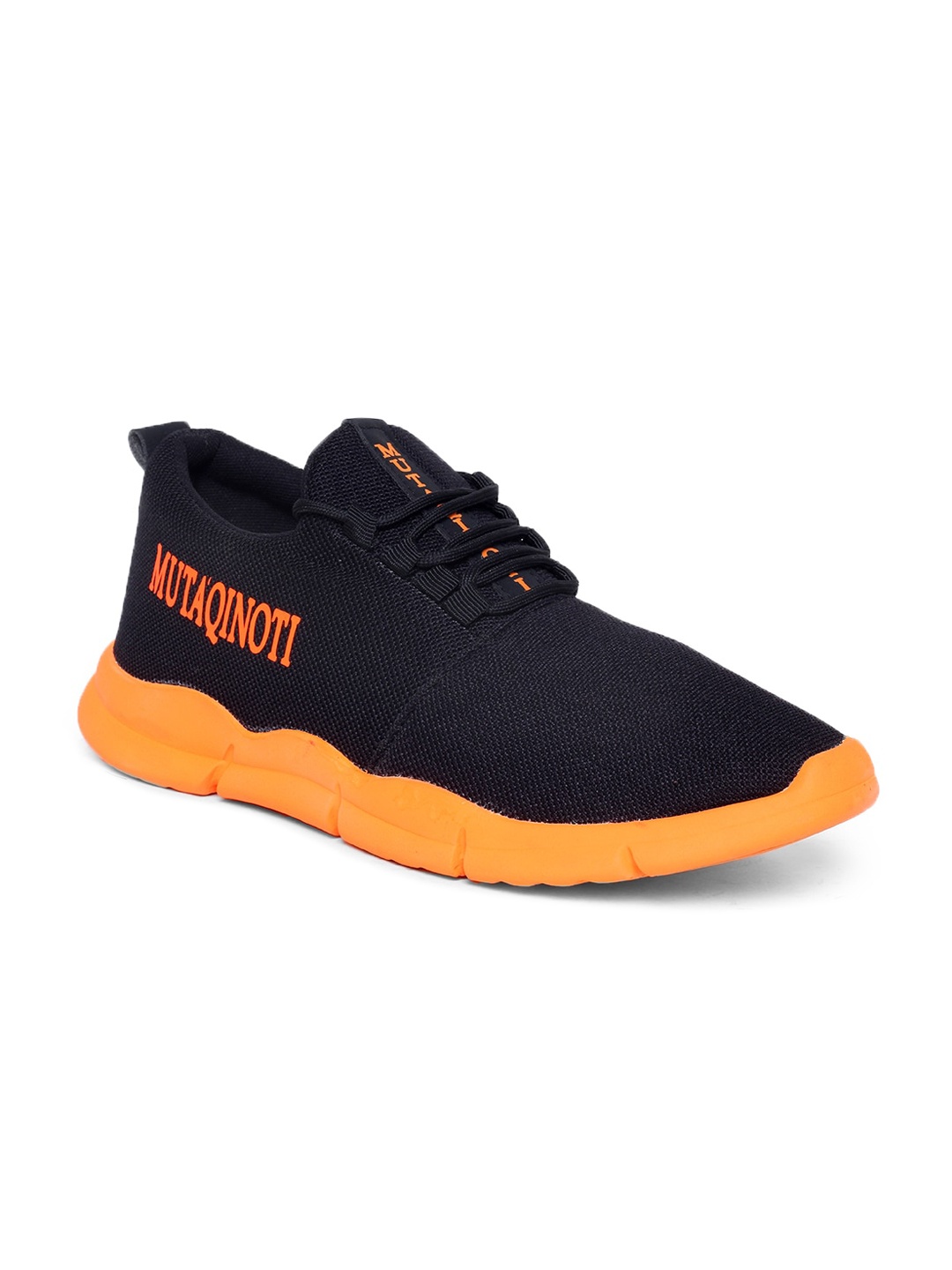 

MUTAQINOTI Men Black & Orange Woven Design Sneakers