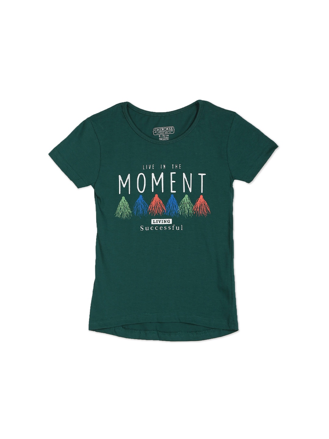 

Cherokee Girls Green White Typography Printed Cotton Pure Cotton T-shirt