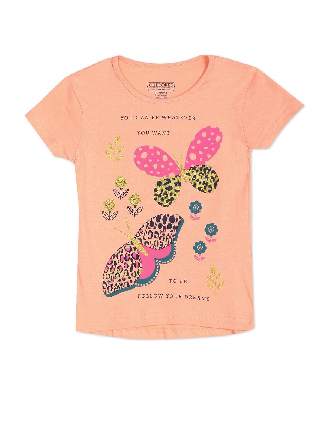 

Cherokee Girls Orange & Pink Printed T-shirt