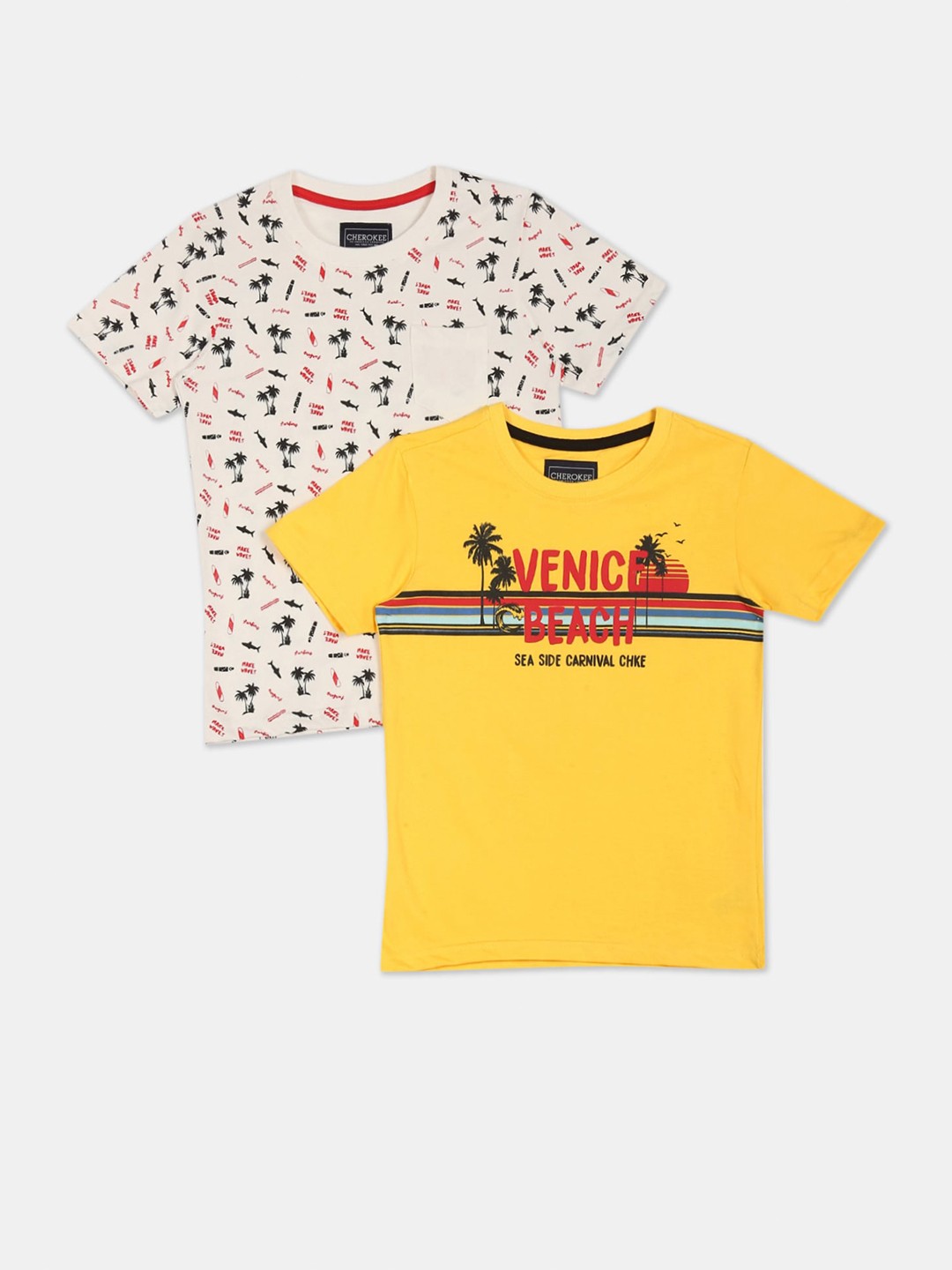 

Cherokee Boys Pack Of 2 Yellow & Cream-Coloured Printed T-shirt