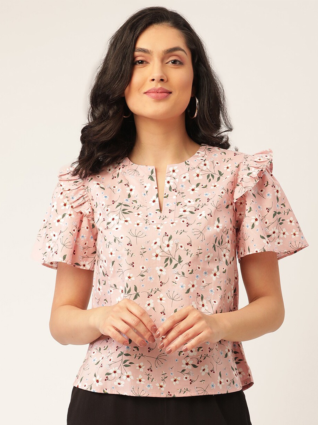 

ELLE Women Pink Floral Regular Top