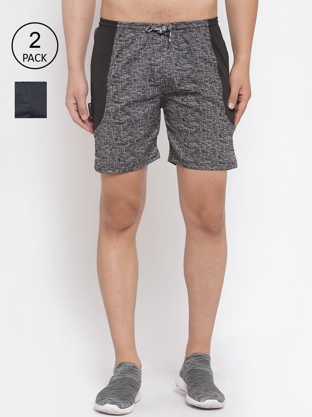 

KLOTTHE Men Pack Of 2 Multicoloured Colourblocked Sports Shorts, Multi