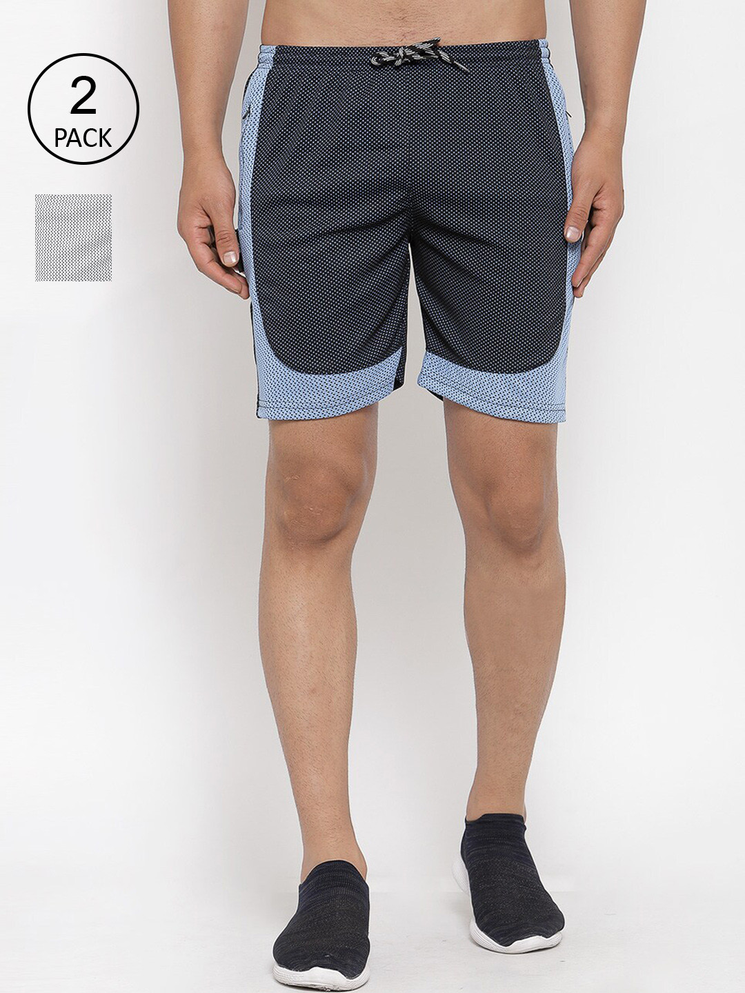 

KLOTTHE Men Pack Of 2 Blue & Grey Colourblocked Sports Shorts