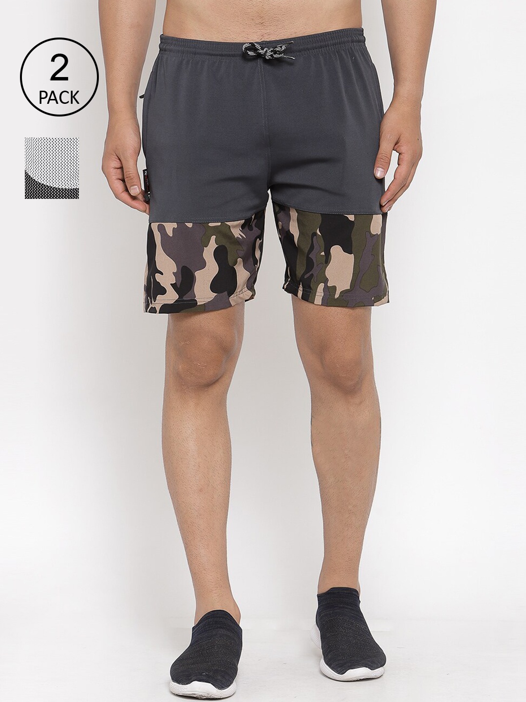 

KLOTTHE Men Pack Of 2 Grey Colourblocked Sports Shorts