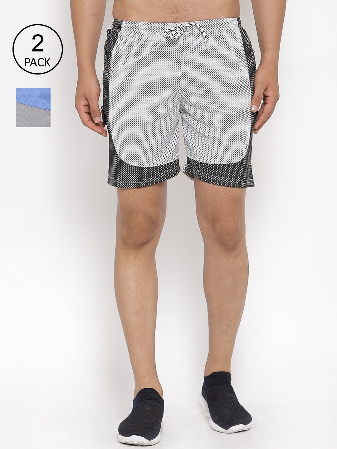 

KLOTTHE Men Pack Of 2 Blue & Grey Colourblocked Sports Shorts