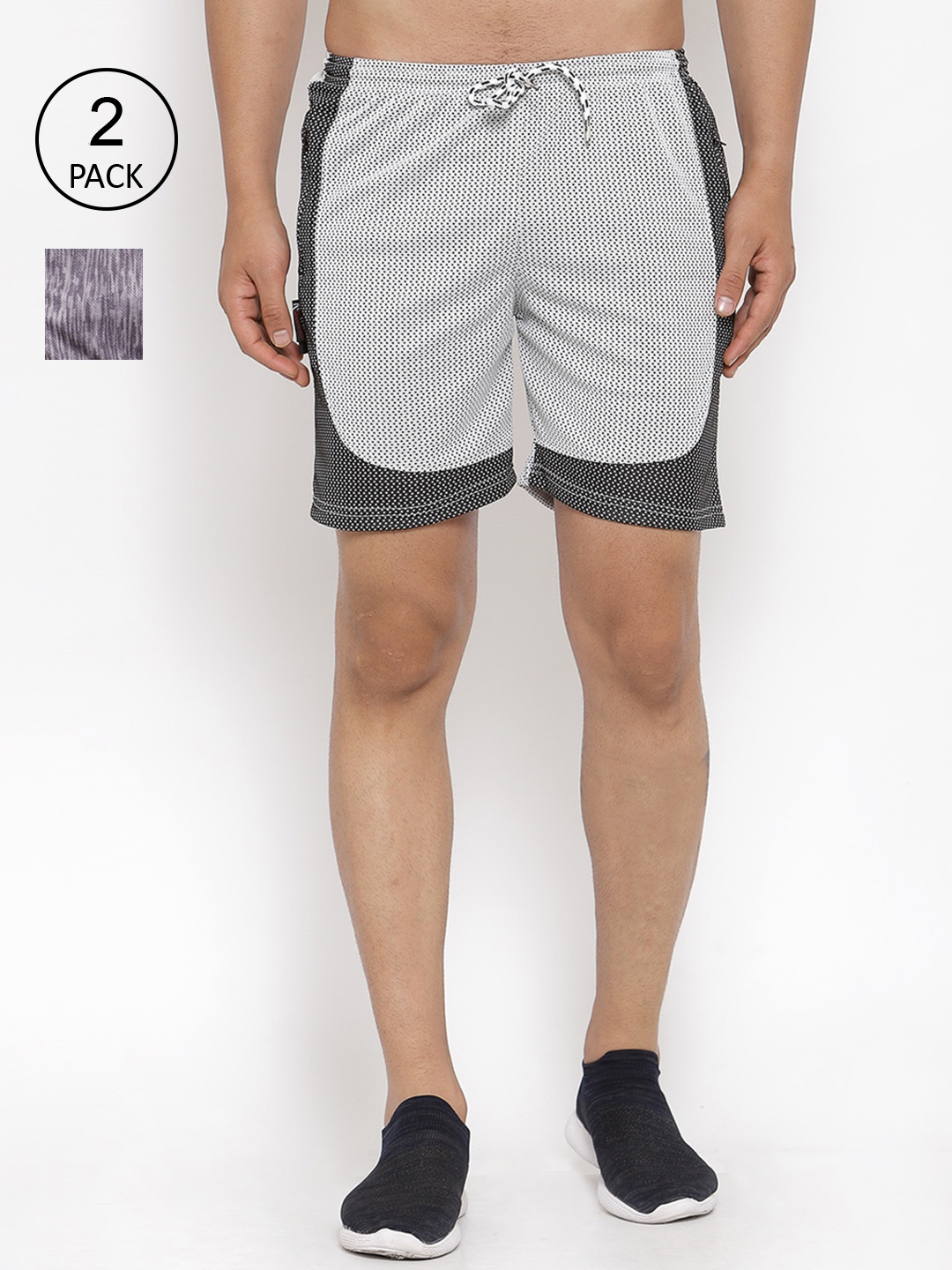 

KLOTTHE Men Pack Of 2 Multicoloured Striped Sports Shorts, Multi