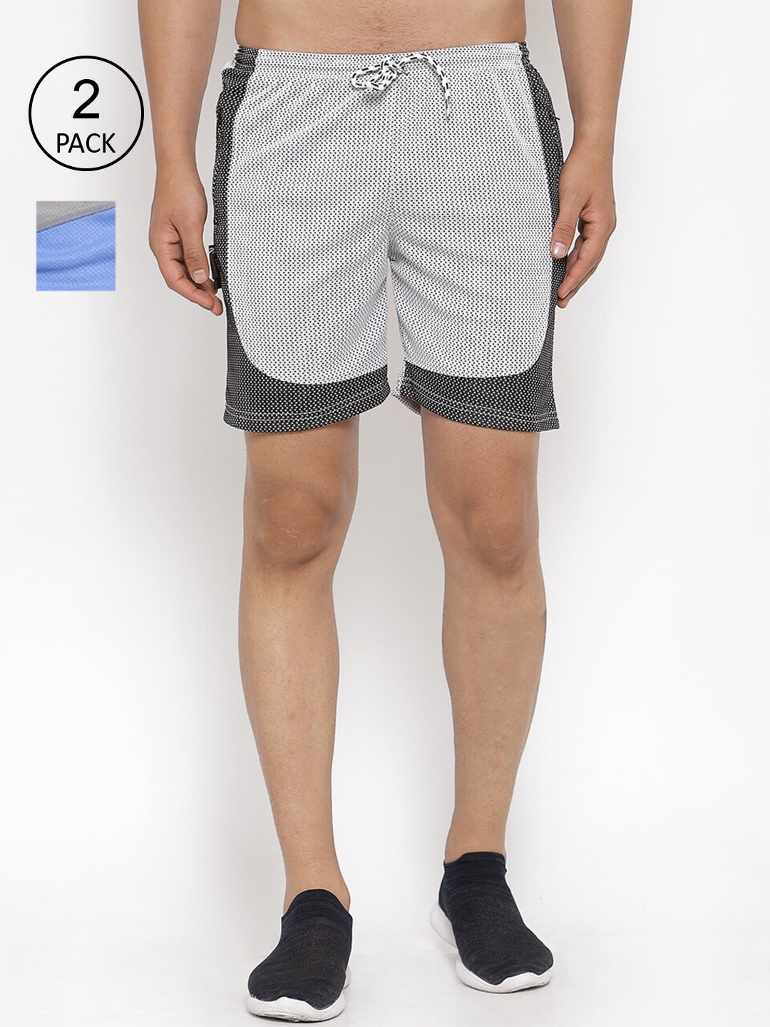 

KLOTTHE Men Pack Of 2 Blue & Grey Colourblocked Sports Shorts