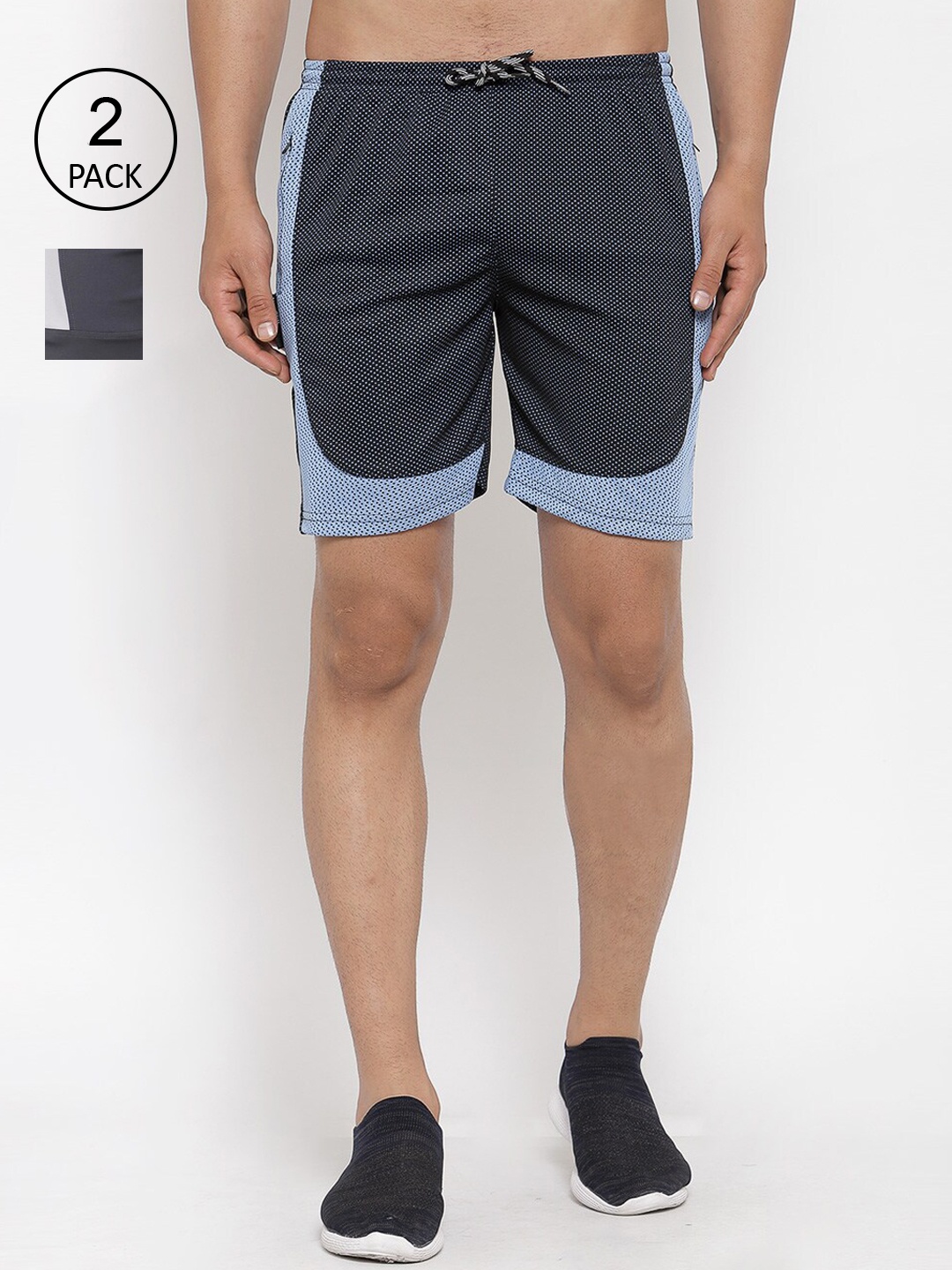 

KLOTTHE Men Pack Of 2 Blue & Grey Colourblocked Sports Shorts