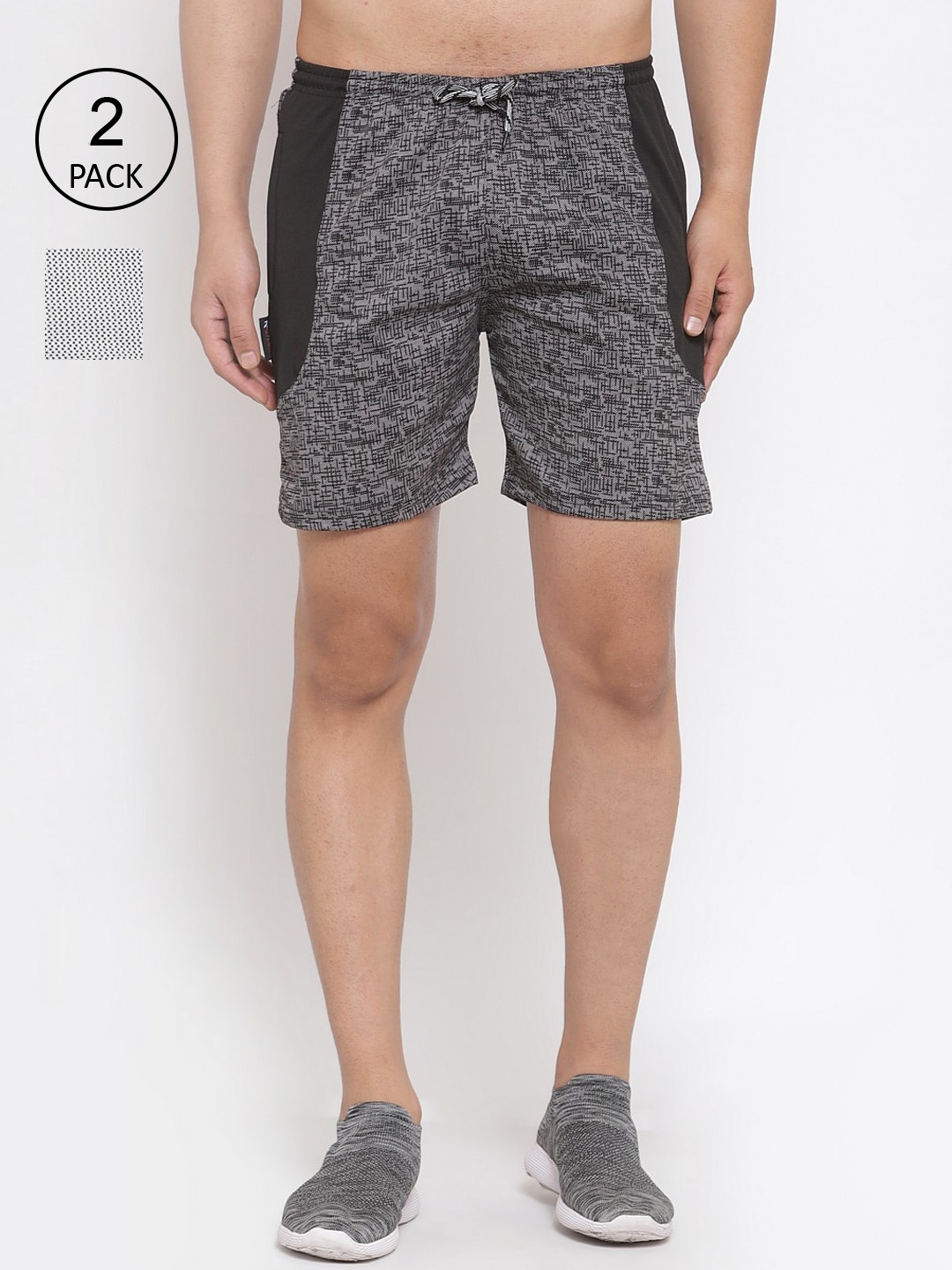 

KLOTTHE Men Pack Of 2 Grey Colourblocked Sports Shorts