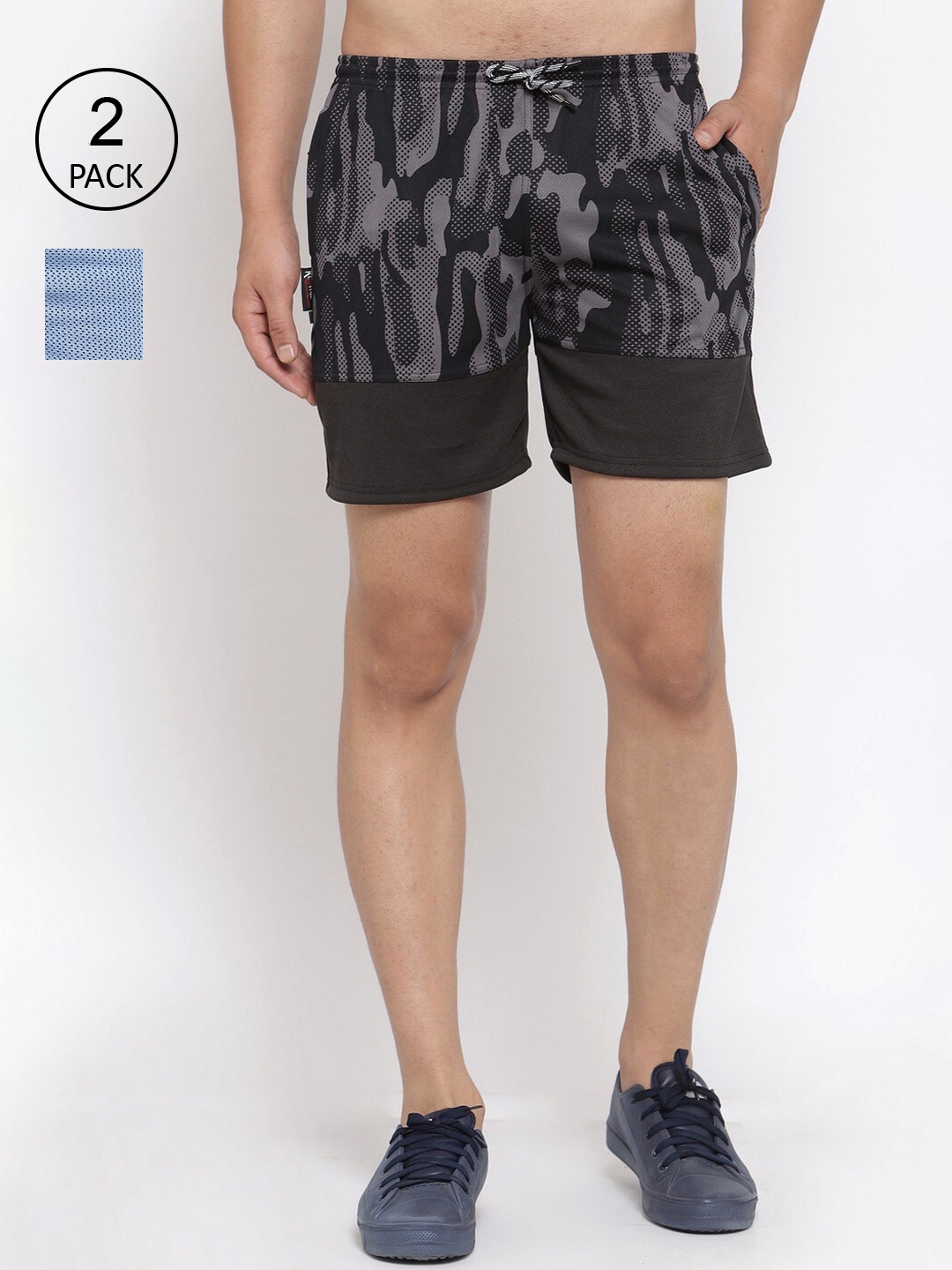 

KLOTTHE Men Pack Of 2 Blue & Black Sports Shorts