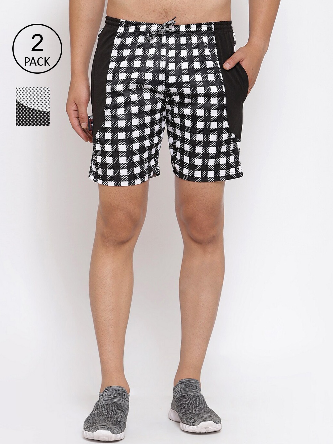 

KLOTTHE Men Pack Of 2 Black & White Checked Sports Shorts