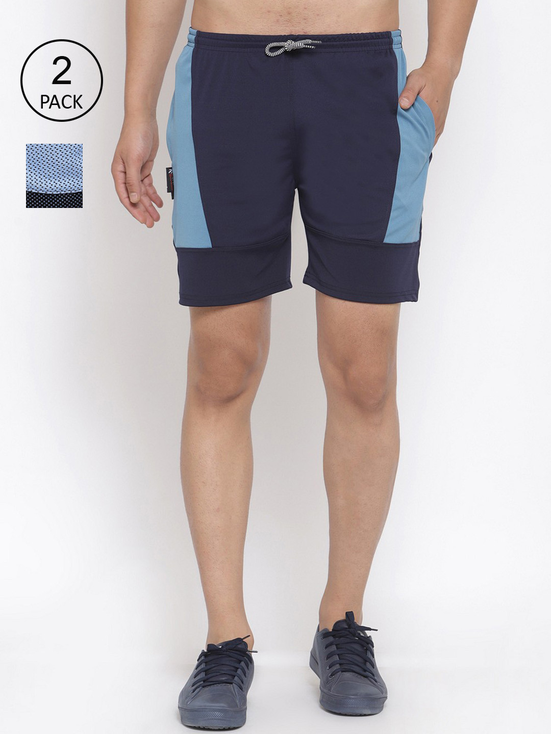 

KLOTTHE Men Pack Of 2 Navy Blue Colourblocked Sports Shorts
