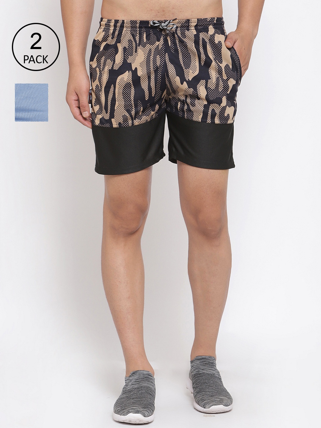 KLOTTHE Men Pack of 2 Multicoloured Colourblocked Sports Shorts, Multi