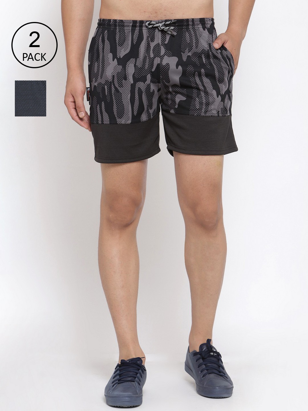 

KLOTTHE Men Pack of 2 Colourblocked Sports Shorts, Brown