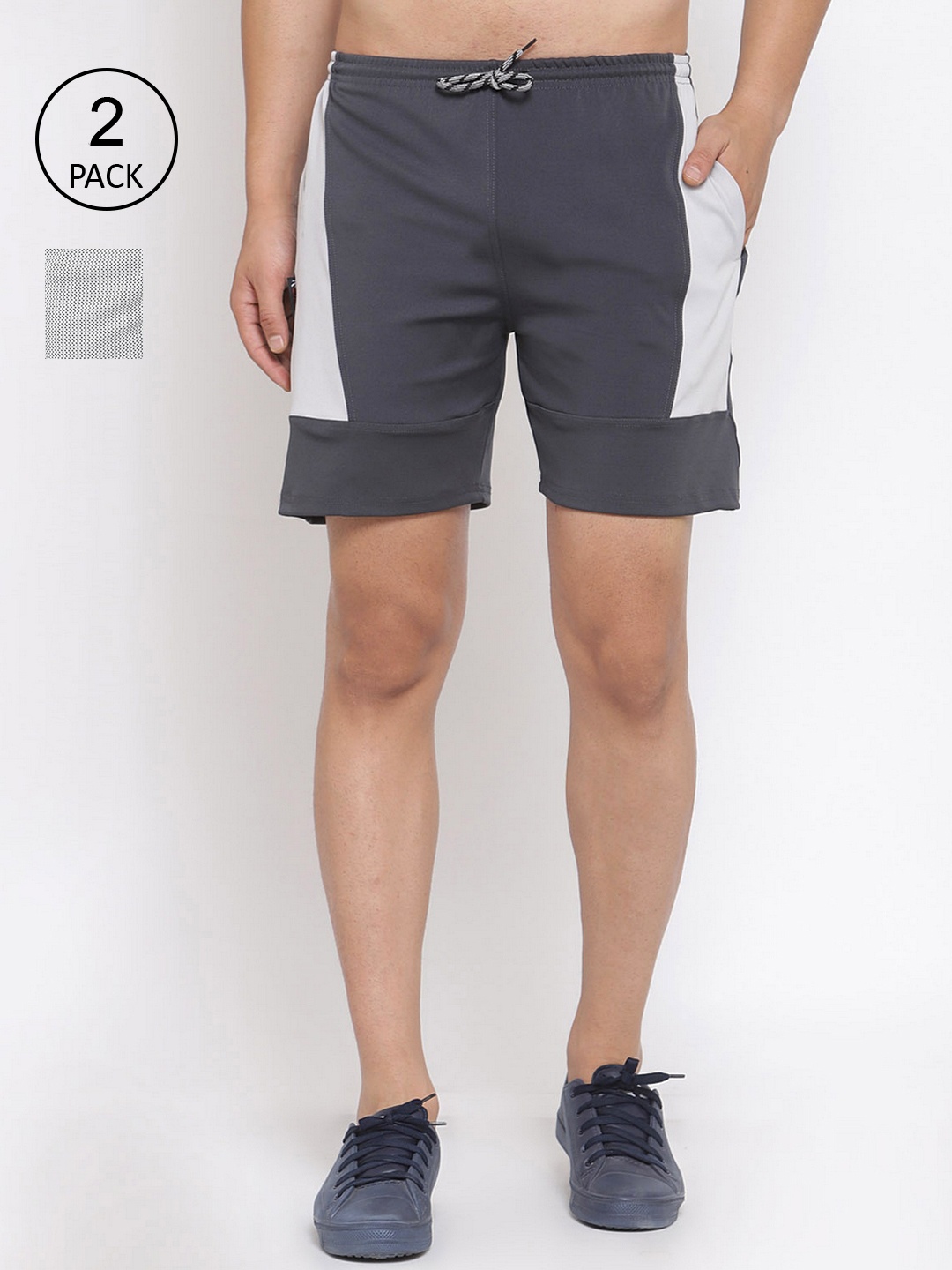 

KLOTTHE Men Pack Of 2 Multicoloured Colourblocked Sports Shorts, Multi
