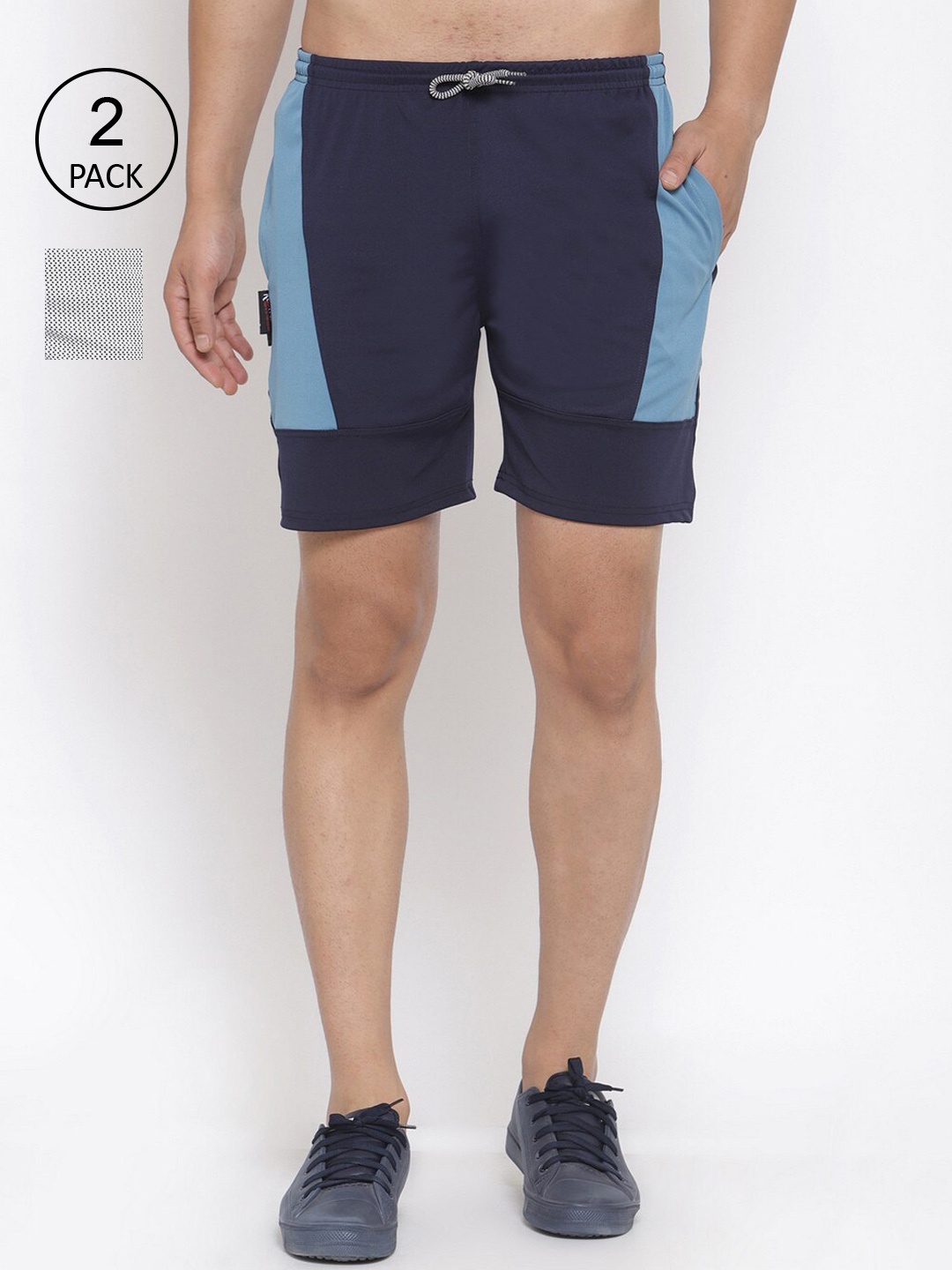 

KLOTTHE Men Pack Of 2 Multicoloured Colourblocked Sports Shorts, Multi