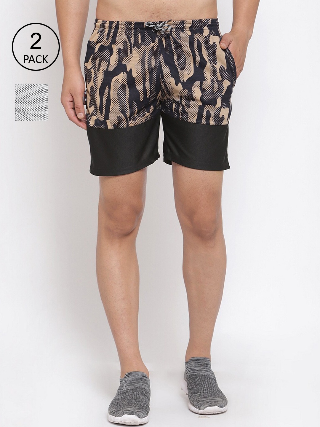 

KLOTTHE Men Pack Of 2 Multicoloured Colourblocked Sports Shorts, Multi
