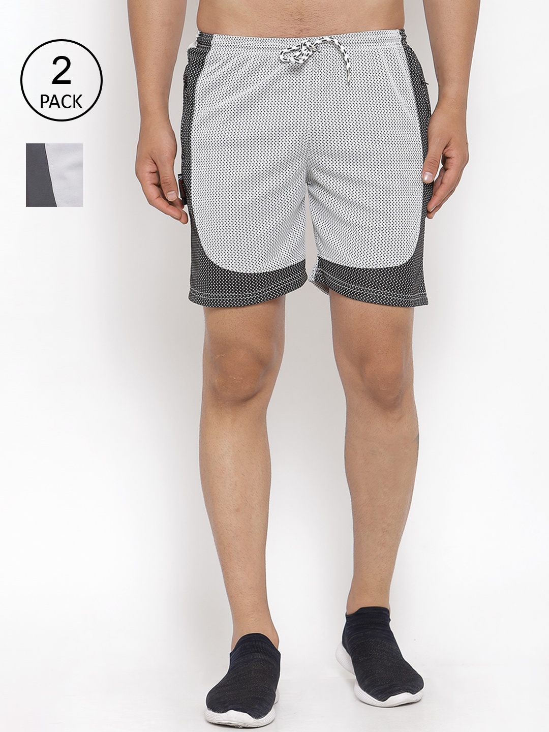 

KLOTTHE Men Pack Of 2 Off-White & Grey Colourblocked Sports Shorts