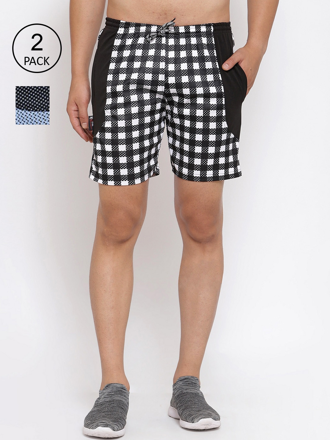 

KLOTTHE Men Pack of 2 Black & Blue Checked Sports Shorts