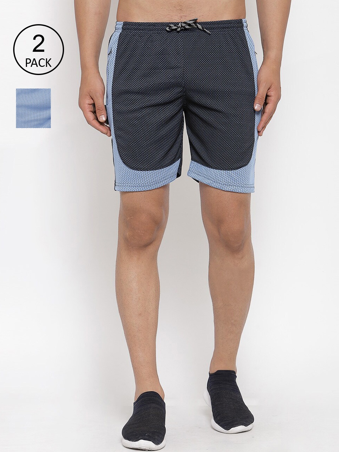 

KLOTTHE Men Pack Of 2 Multicoloured Colourblocked Sports Shorts, Multi