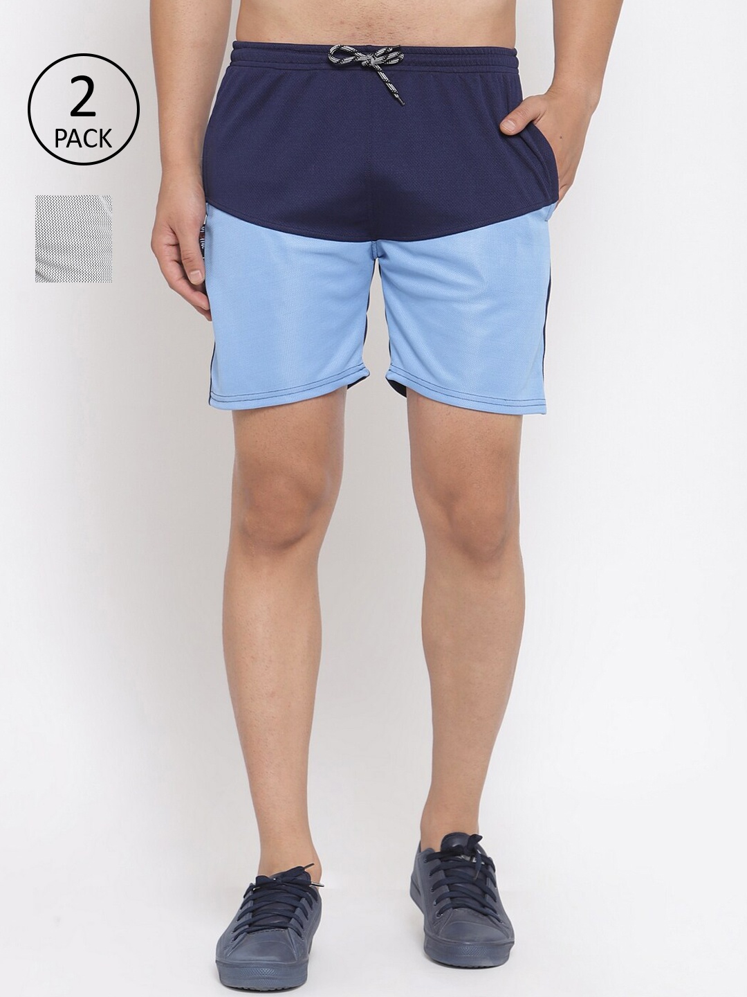 

KLOTTHE Men Pack Of 2 Navy Blue & White Colourblocked Sports Shorts
