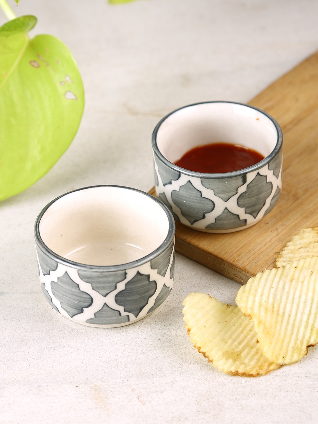 

Aapno Rajasthan White & Grey 4 Pieces Printed Ceramic Glossy Bowls