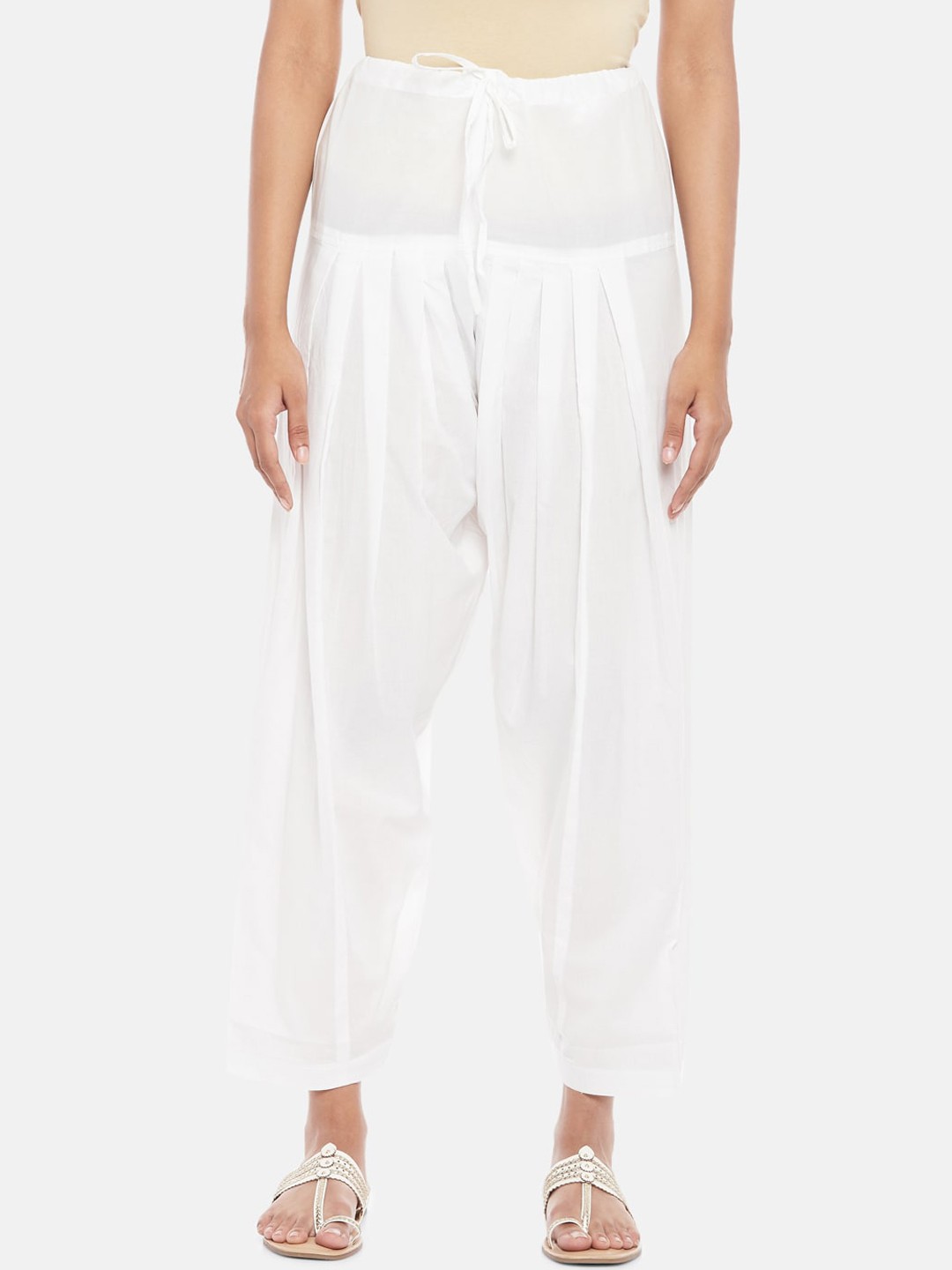 

RANGMANCH BY PANTALOONS Women White Solid Pure Cotton Salwar