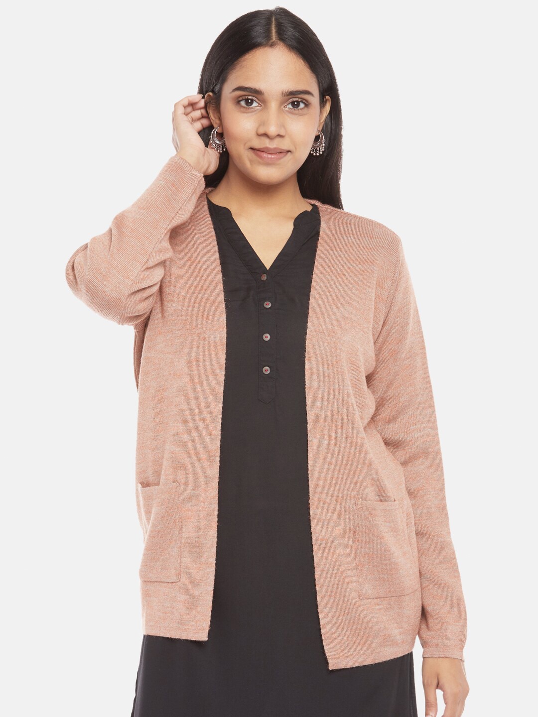

RANGMANCH BY PANTALOONS Women Peach-Coloured Front-Open Sweater