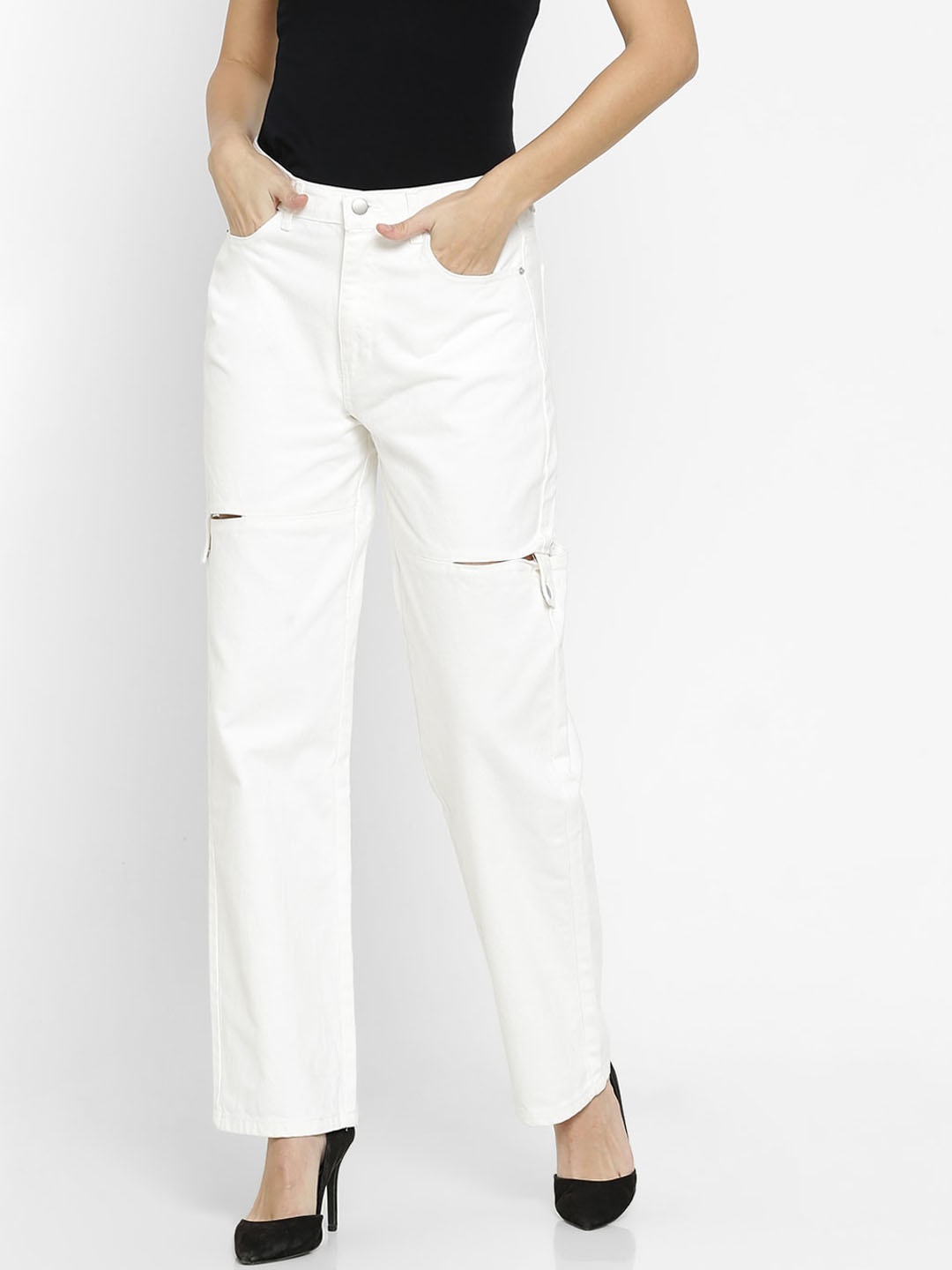

FOREVER 21 Women White Pure Cotton Jeans
