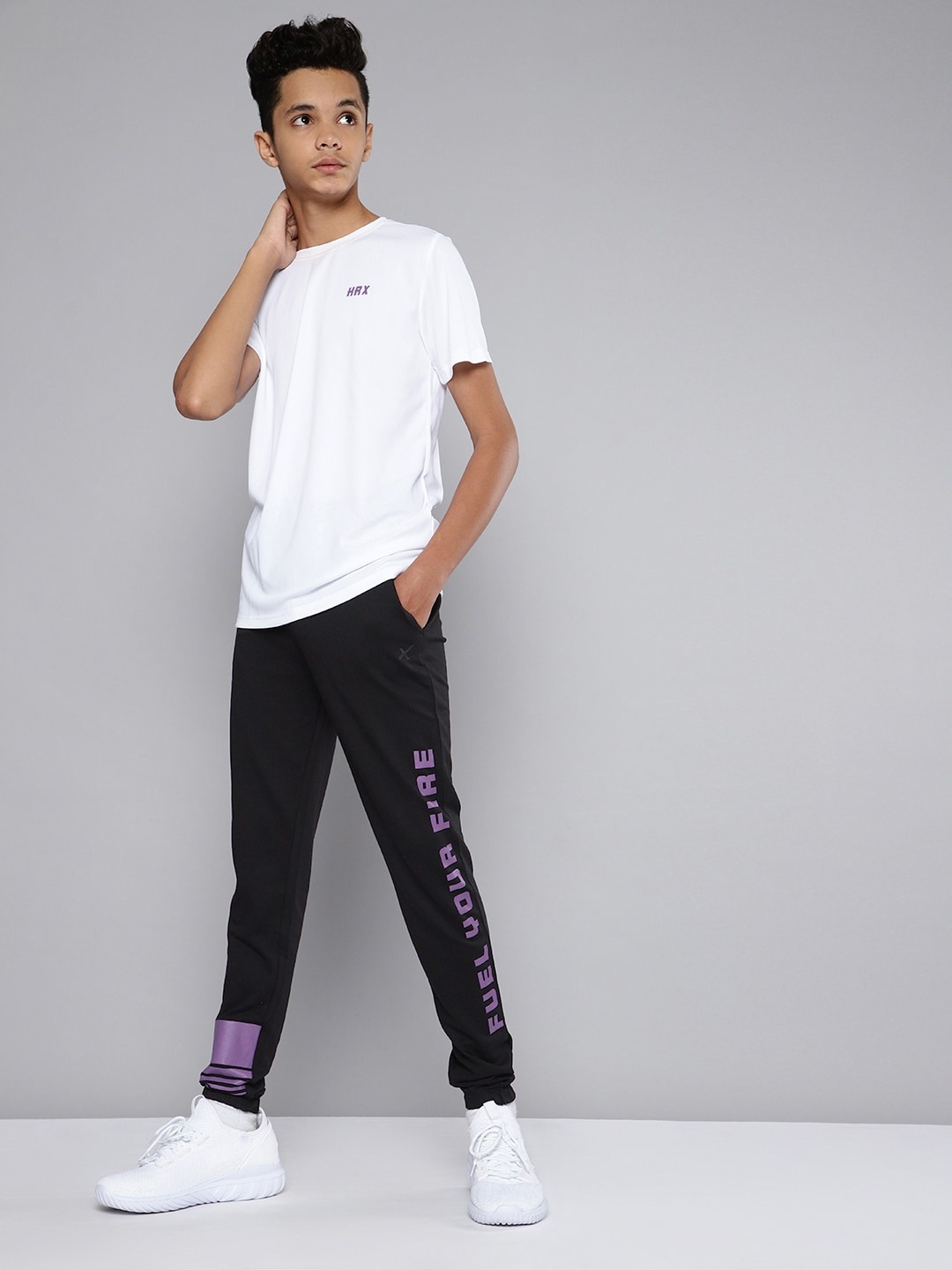 

HRX By Hrithik Roshan U-17 Lifestyle Boys Jet Black Bio-Wash Typography Joggers