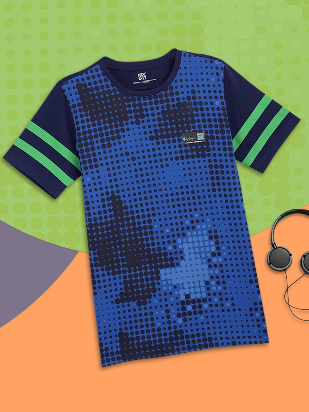 

HRX By Hrithik Roshan U-17 Lifestyle Boys Medieval Blue Bio-Wash AOP Tshirts