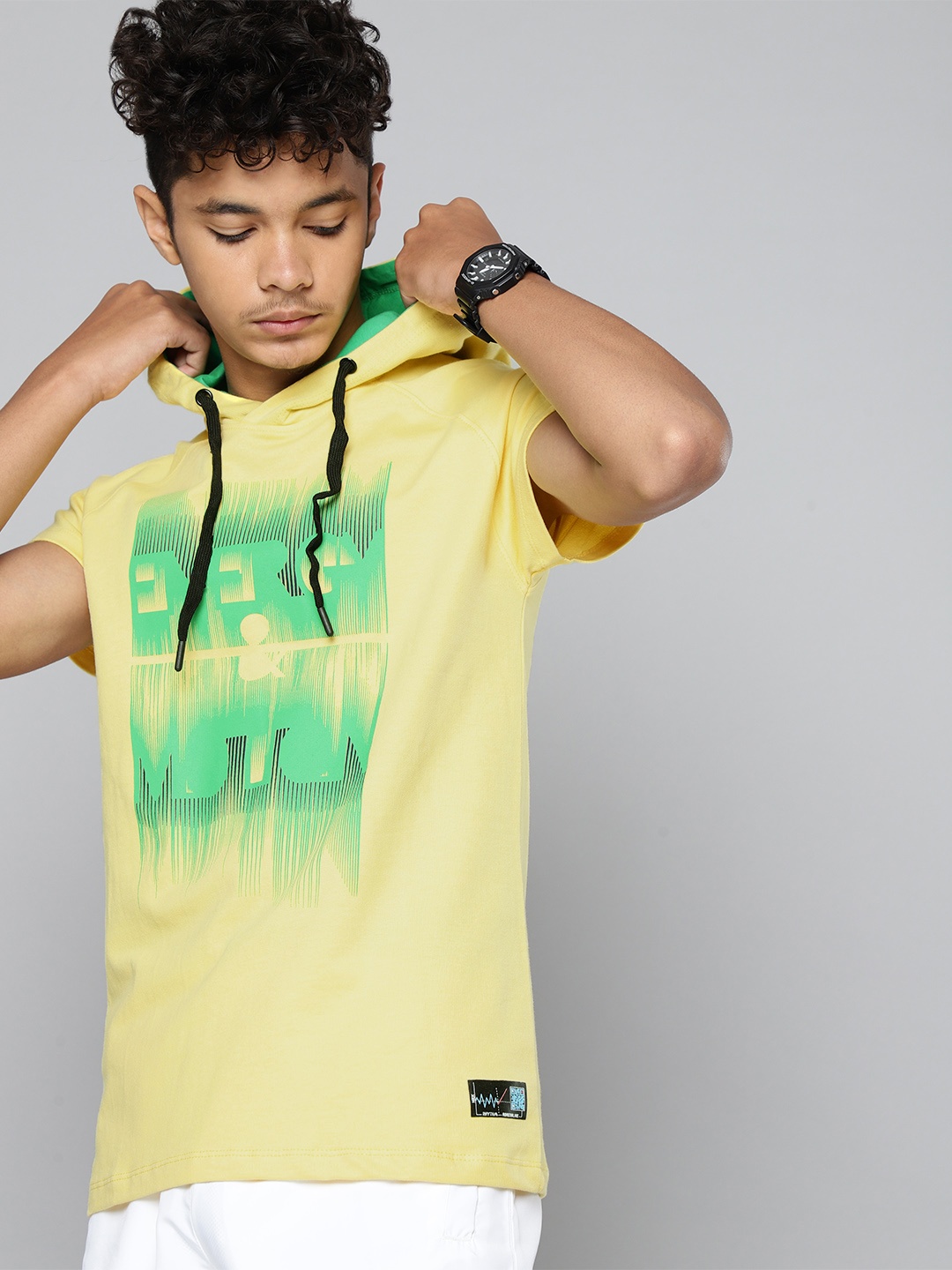 

HRX By Hrithik Roshan U-17 Lifestyle Boys Lemon Drop Bio-Wash Graphic Tshirts, Yellow