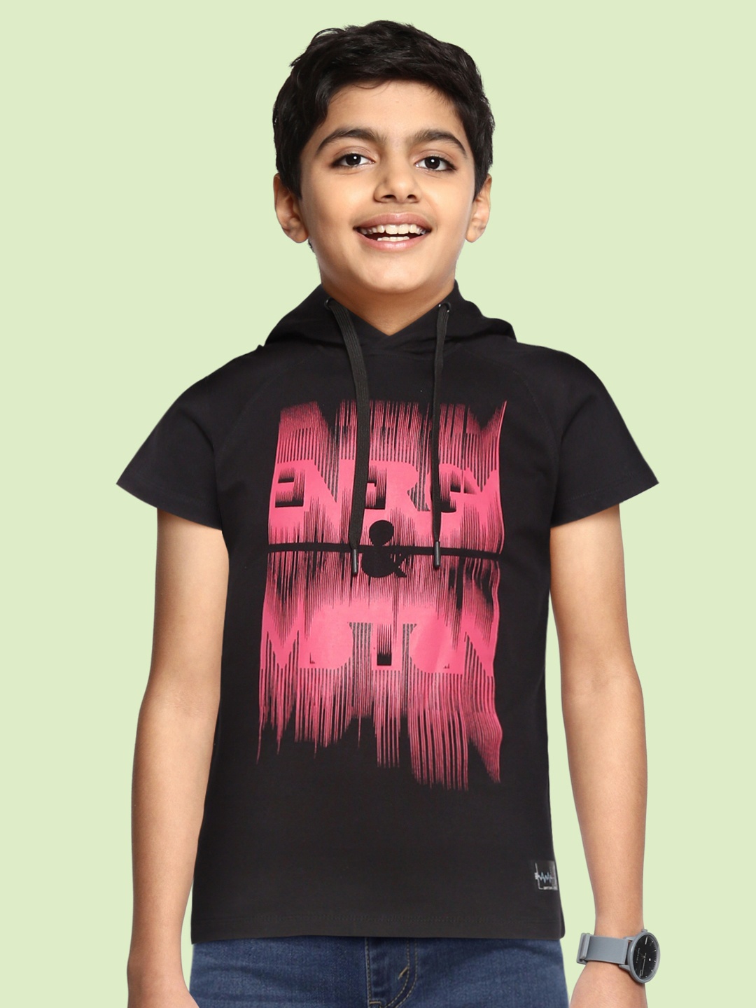 

HRX By Hrithik Roshan U-17 Lifestyle Boys Jet Black Bio-Wash Graphic Tshirt