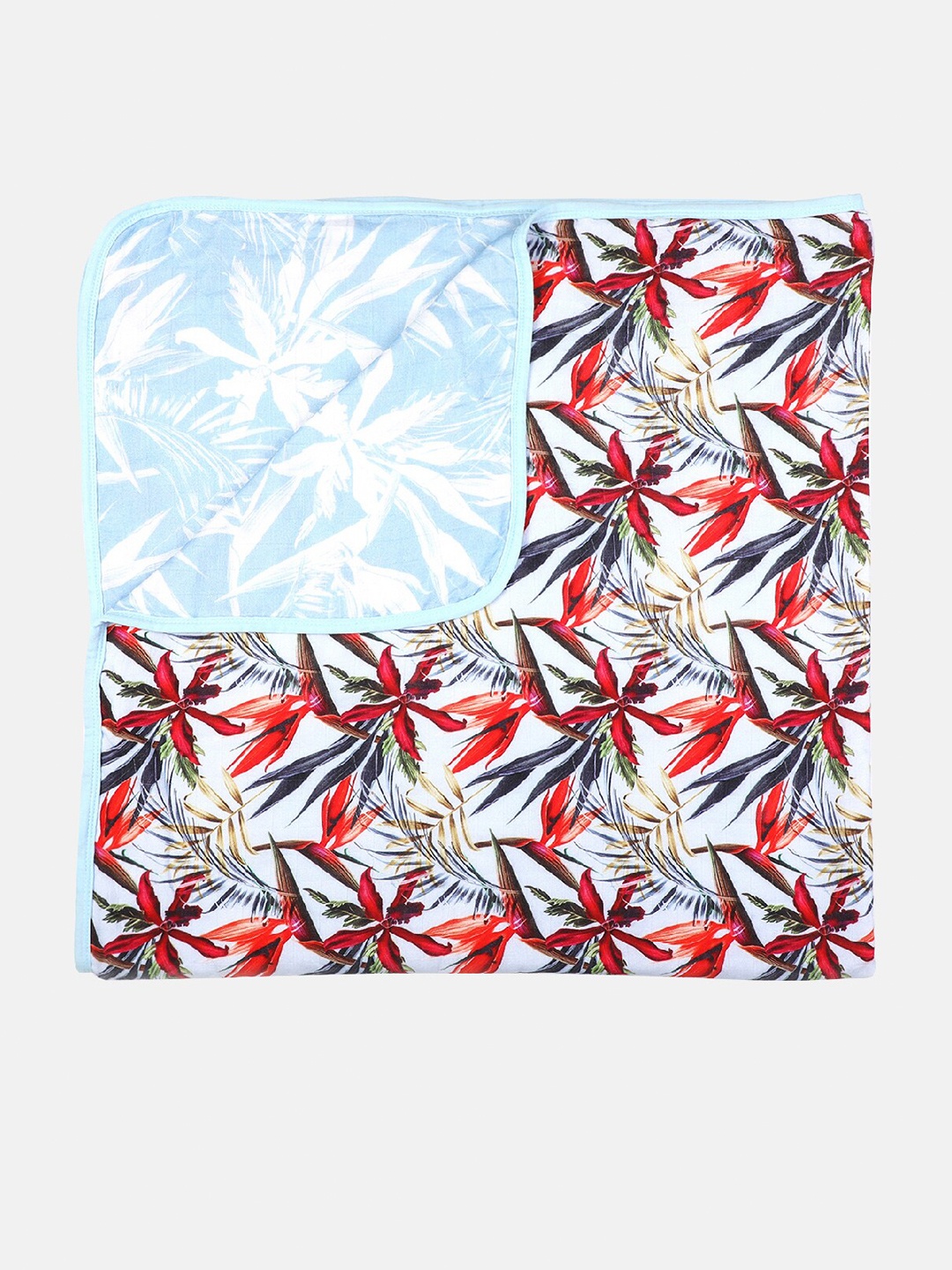

Softsens Turquoise Blue & Red Floral AC Room 120 GSM Single Bed Blanket
