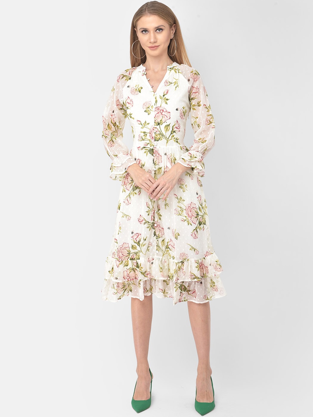 

Latin Quarters White & Multicoloured Floral Dress with Flared Hem