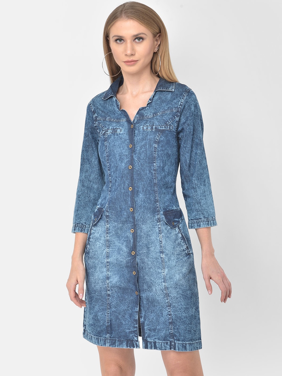 

Latin Quarters Blue Tie and Dye Dyed Denim Shirt Dress