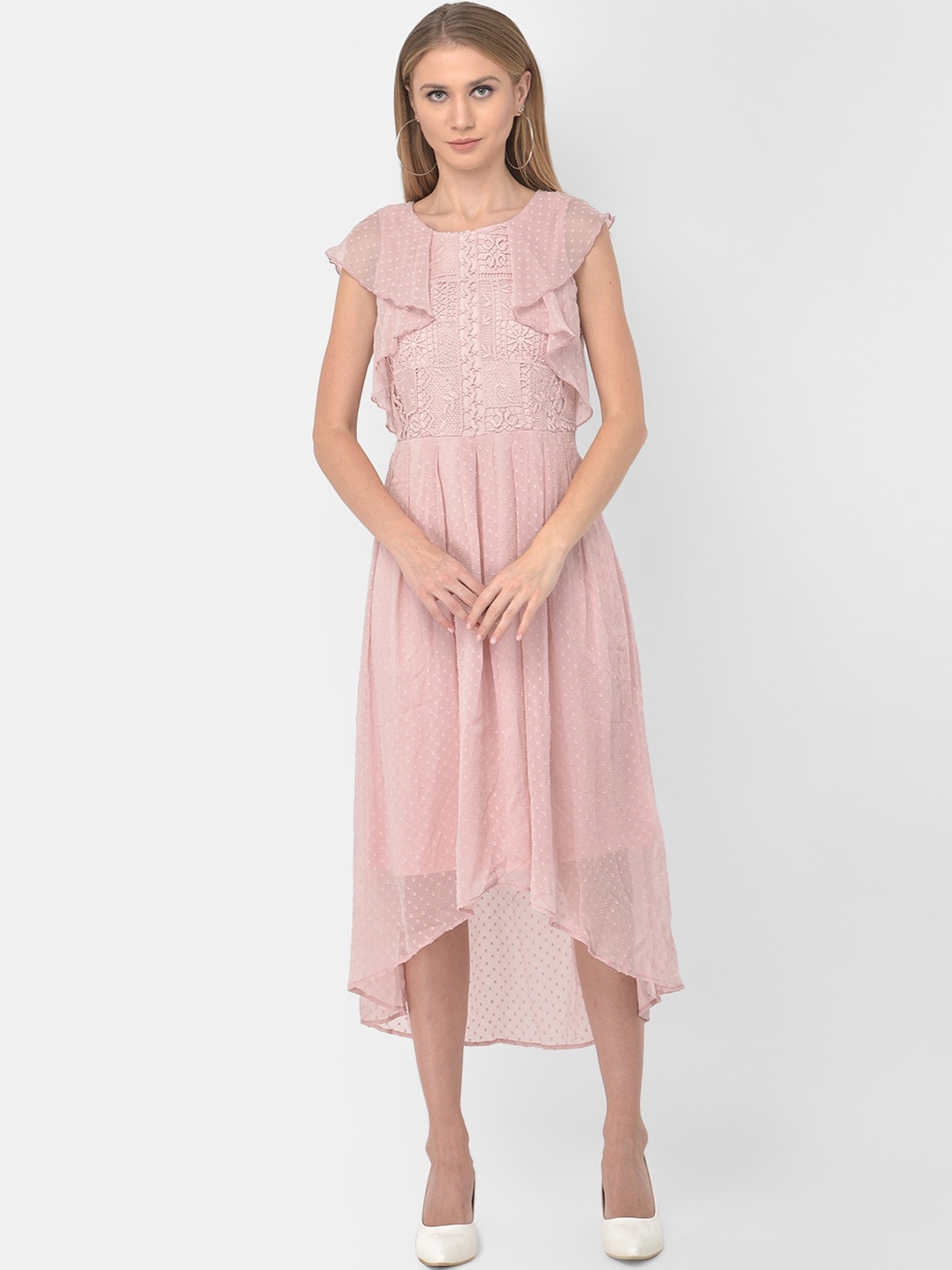 

Latin Quarters Pink Lace Midi Ruffle Dress