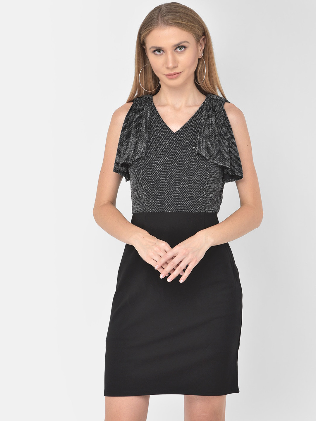 

Latin Quarters Black Sheath Dress With Ruffle Sleeves