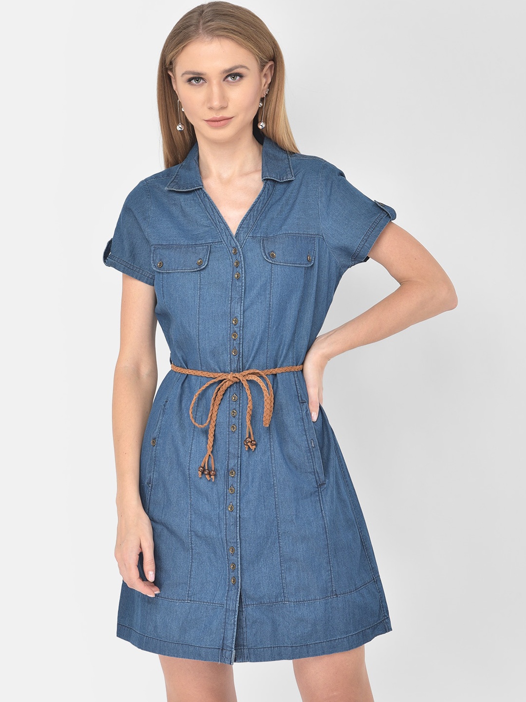 

Latin Quarters Blue Denim Buttoned Dress With Belt