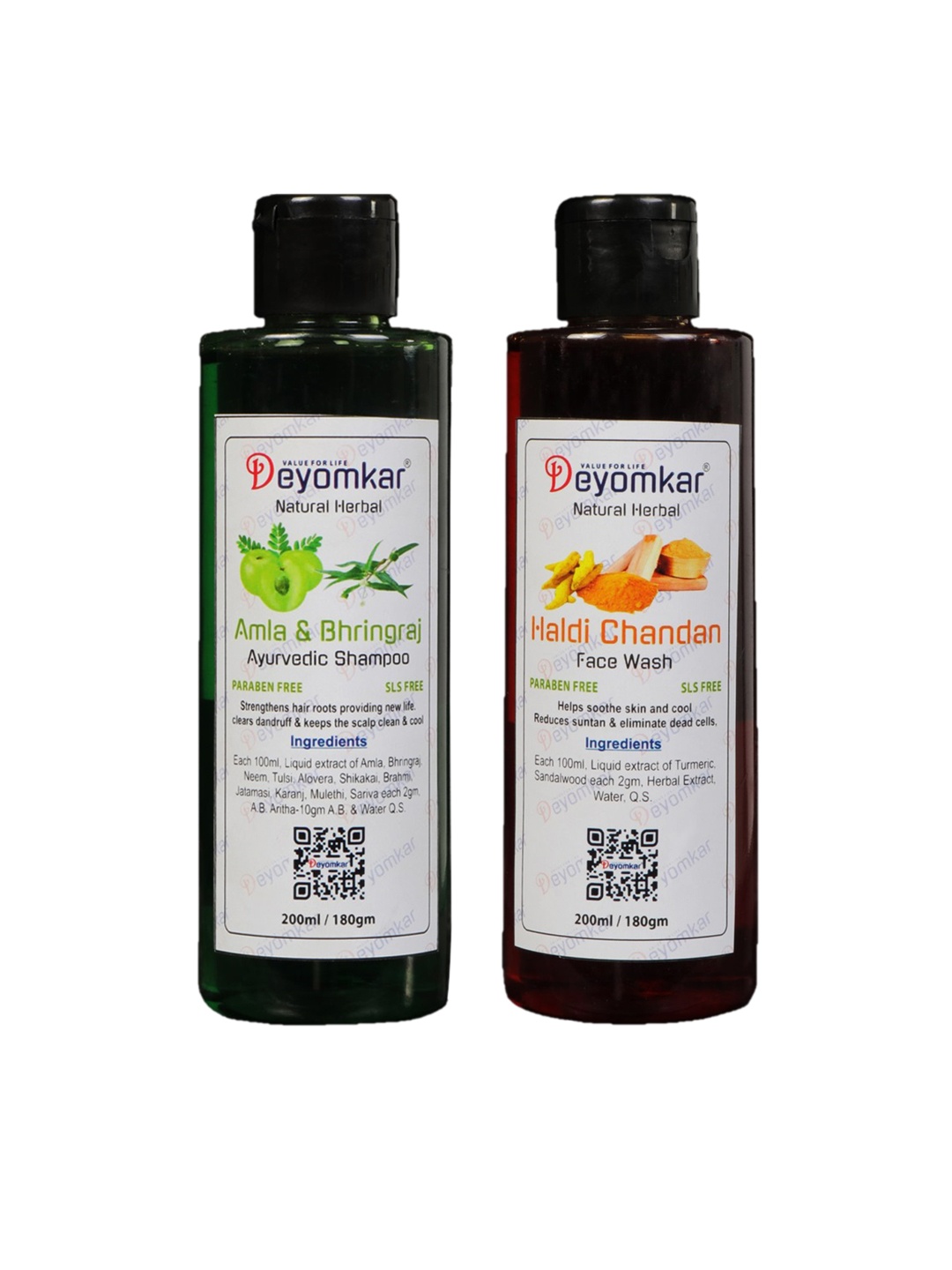 

Deyomkar Natural Herbal Amla-Bhringraj Shampoo And Haldi Chandan Face wash-200 ML Each, Green